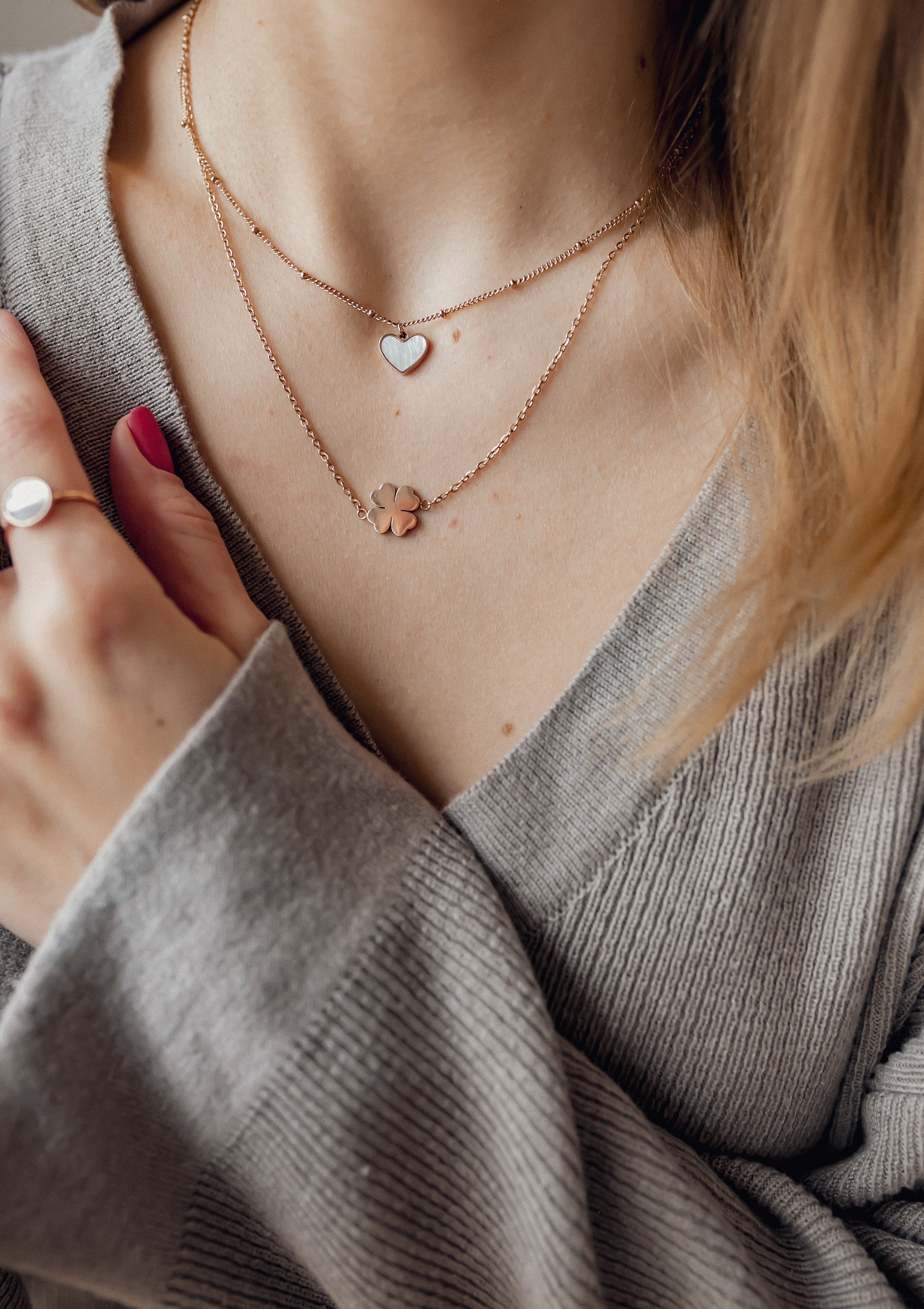 Collar de Cadena con Colgante Corazón Concha en Oro Rosa